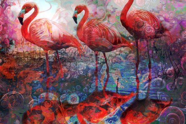 Exposition Artistique : Créations Animalières Uniques - Série Flamands roses